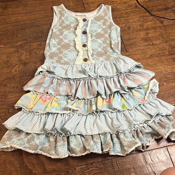 Mustard Pie Spa Blue Raegan Knit Apron Dress, size 8 - Picture 1 of 7